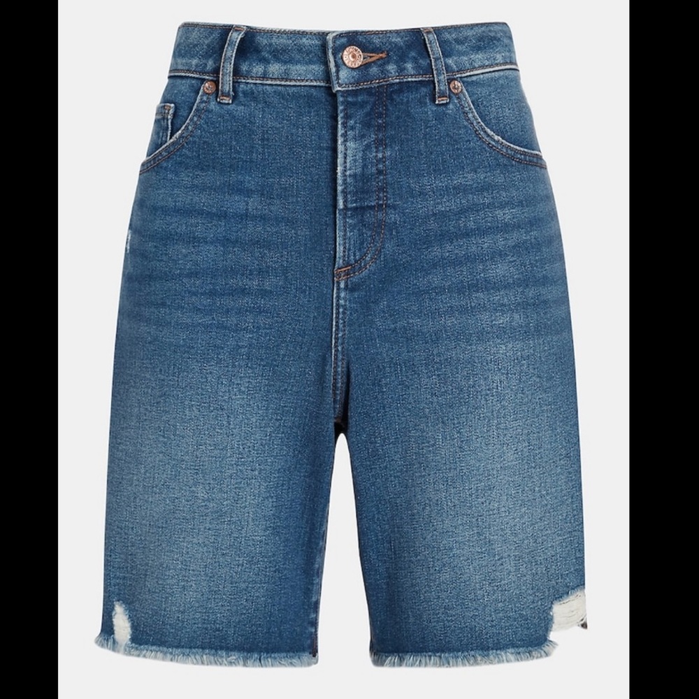 Curvy High Waisted Medium Wash Bermuda Jean Shorts